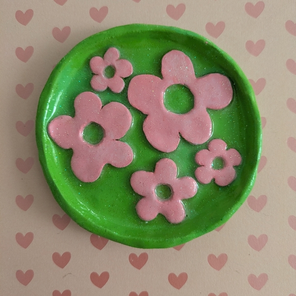 Other - Handmade Y2K Flower Heart Clay Trinket Dish